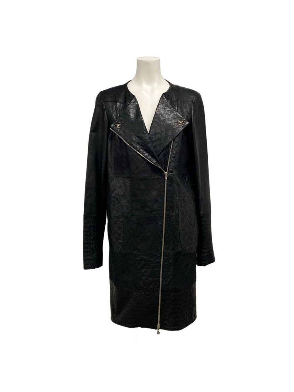 Chanel Coat S Black Quilted Collarless Lambskin